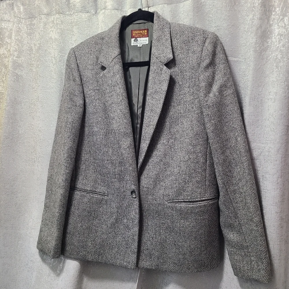 Vtg Harrington Square‎ Herringbone Tweed Wool Blend Blazer 10 Hong Kong